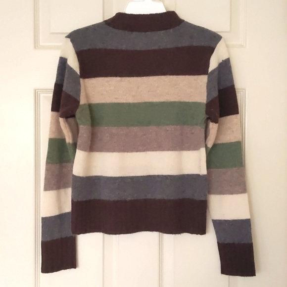 Girl's Wool crewneck sweater with multi color stripes. - Picture 2 of 4